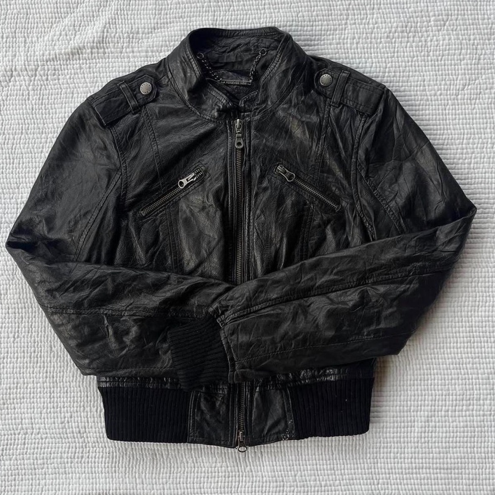 Black Genuine Leather Jacket - Picture 3 of 5
